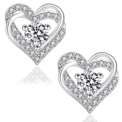 Moissanite Heart Stud VVS Diamond 925 Sterling Silver 14K White Gold Love Earrings