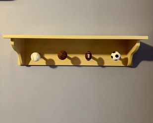 Natural Wood Kids All Sports Wall Shelf 