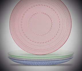 Set of 4 Embossed Glass Plates Assorted Colors
