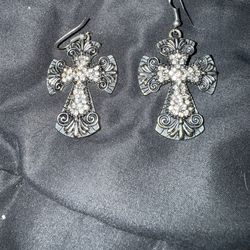 gothic-style cross dangle earrings