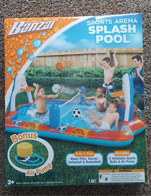 Banzai 4-in-1 Sports Arena Splash Pool w/ 3 Inflatable Sports Balls