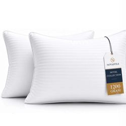 Bed Pillows 2 PK 100% Cotton Cover With Satin Stripes Down Alternative Filling Hotel Pillows