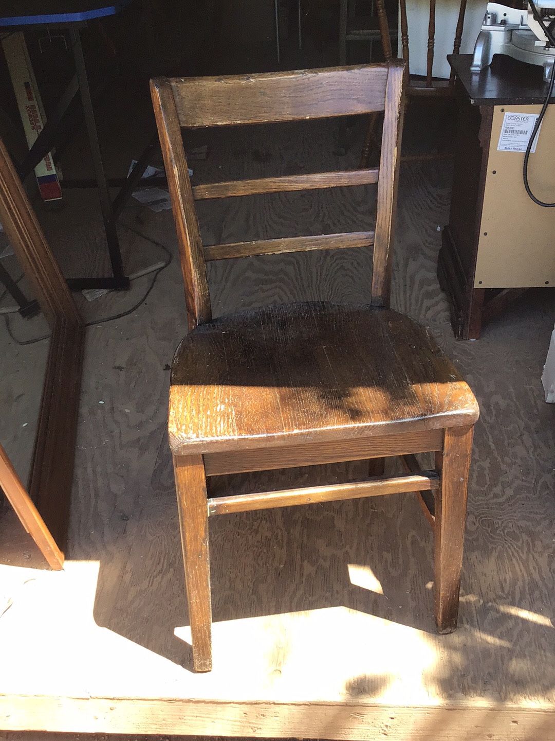 old wood desk chair.  seat is 16 inches tall