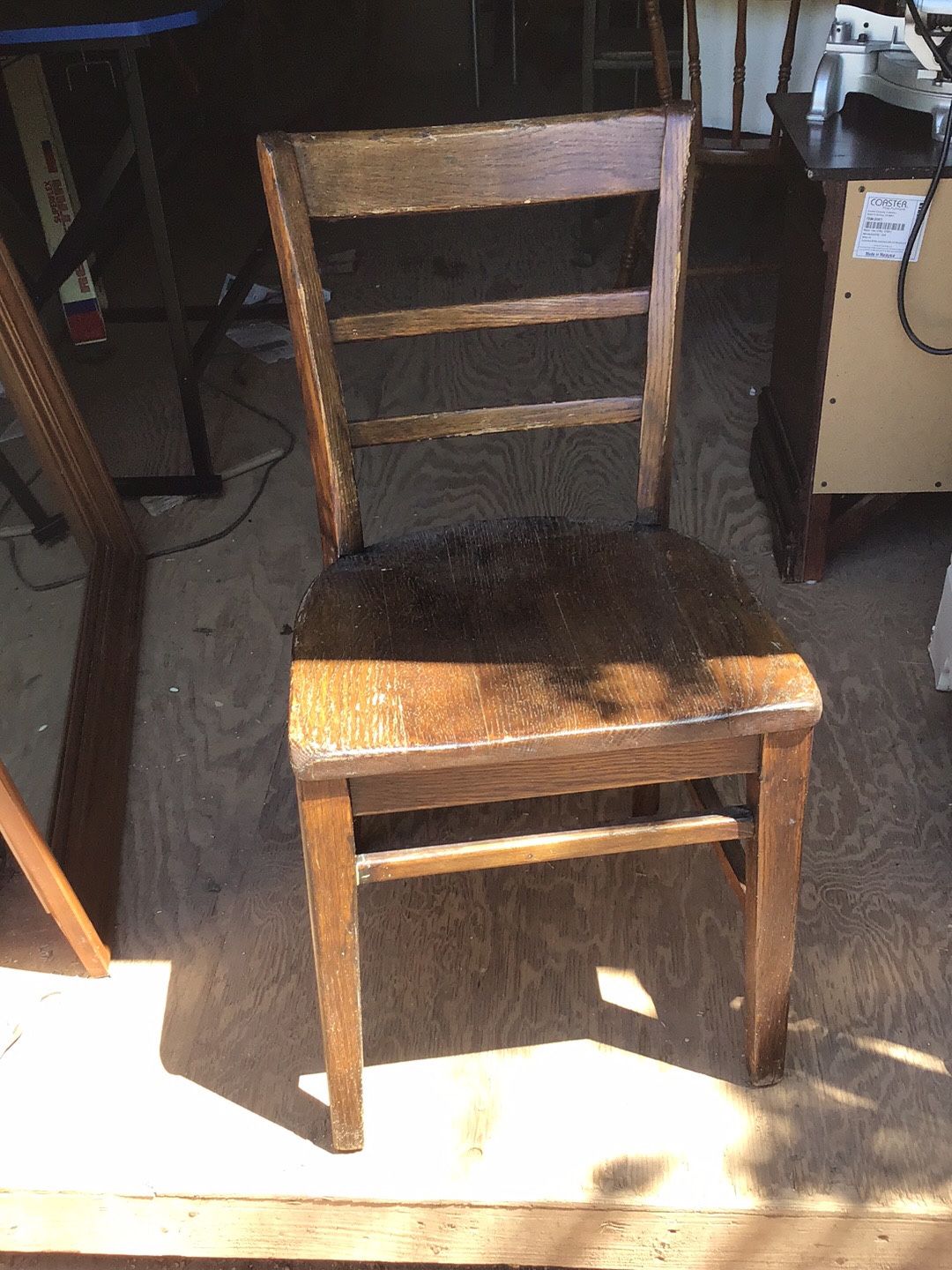 old wood desk chair. seat is 16 inches tall