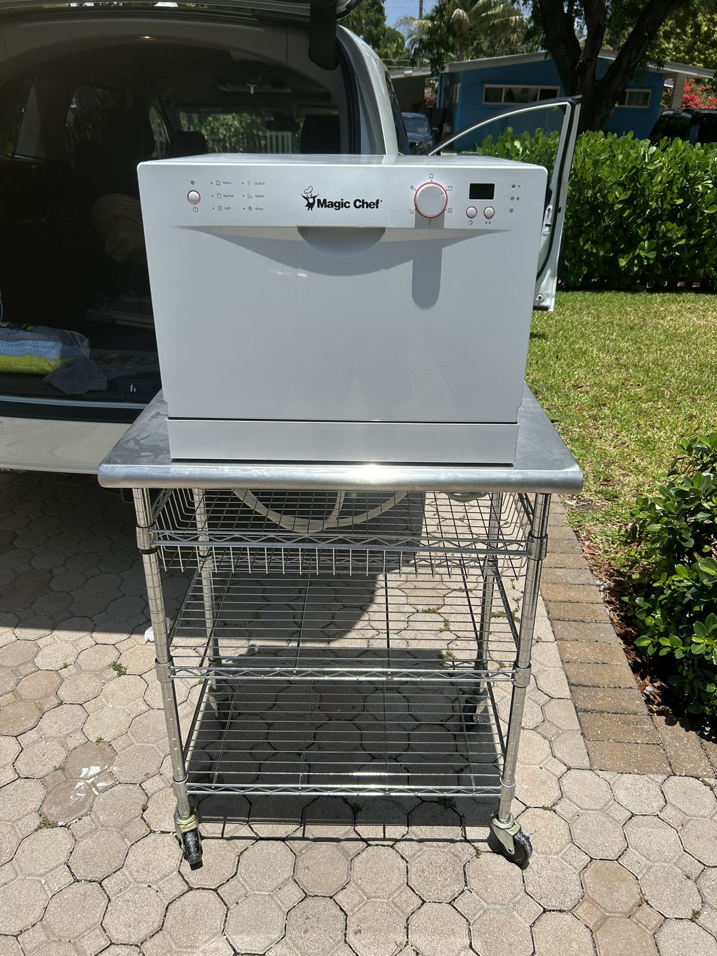 Magic Chef Countertop Dishwasher & 3 Shelf Stainless Steel Rolling Cart