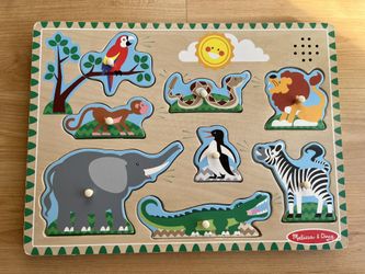 Melissa & Doug Zoo Animals Sound Puzzle – 8-Piece Wooden Peg Puzzle with Light-Activated Sounds, Music Learning Toy for Toddlers and Preschoolers Ages