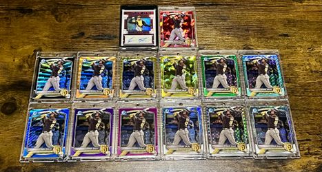 Ethan Salas 13 Card 2025 Bowman Chrome Color Rainbow + 2024 Panini Red Auto /6