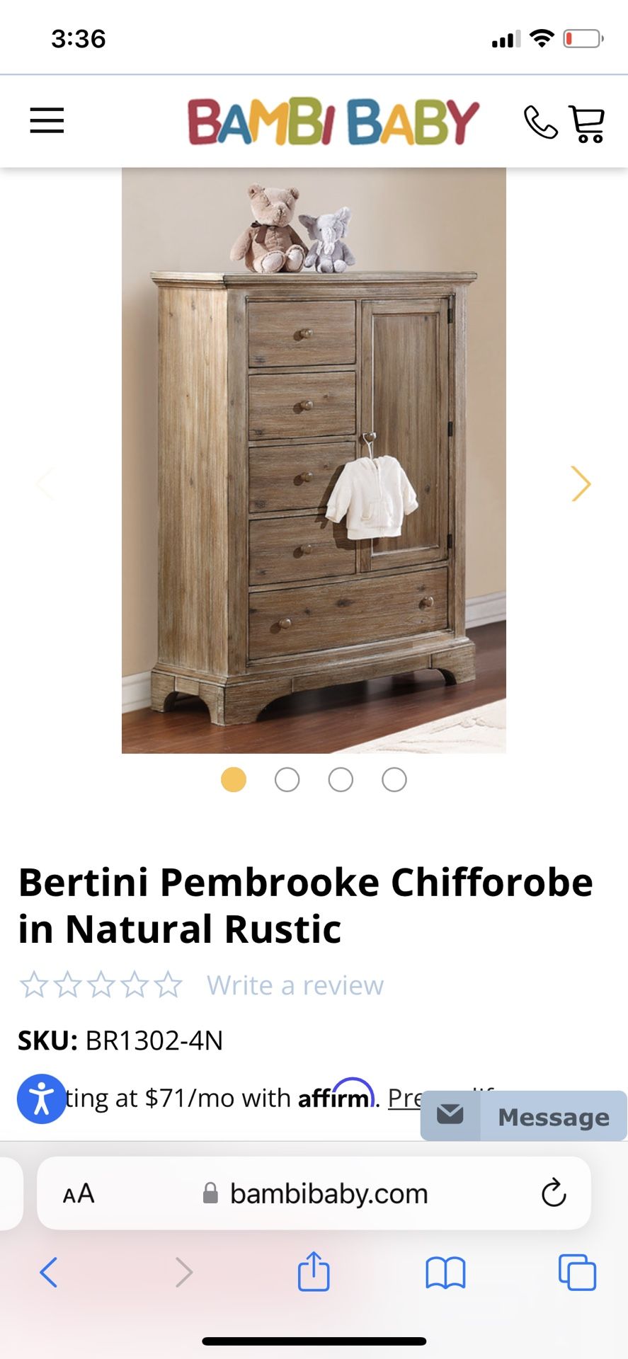 Bertini Pembrooke Chifforobe Armoire In Natural Rustic