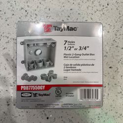 TayMac 7 Holes 1/2” Or 3/4” Plastic 2-gang Outlet Box Wet Location 