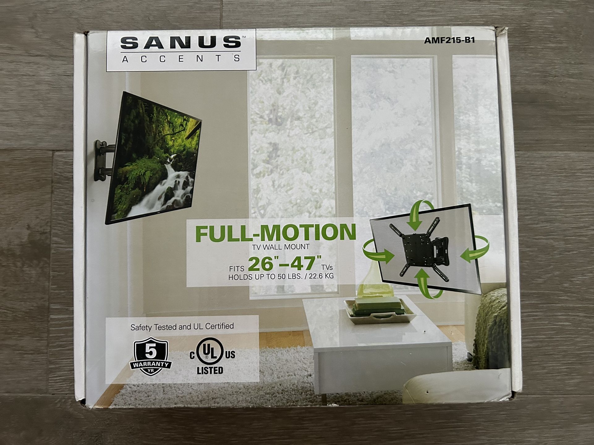 NEW IN BOX Sanus Medium Full Motion TV Mount 26"-47" Black (AMF215-B1)