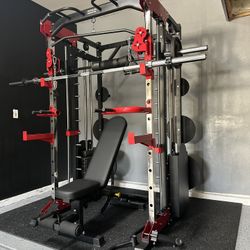 Smith Machine 200 | Adjustable Bench | 245lb Cast Iron Olympic Weights | 7ft Olympic Bar | Fitness | Gym Equipment | FREE DELIVERY/INSTALLATION 🚚 🛠️