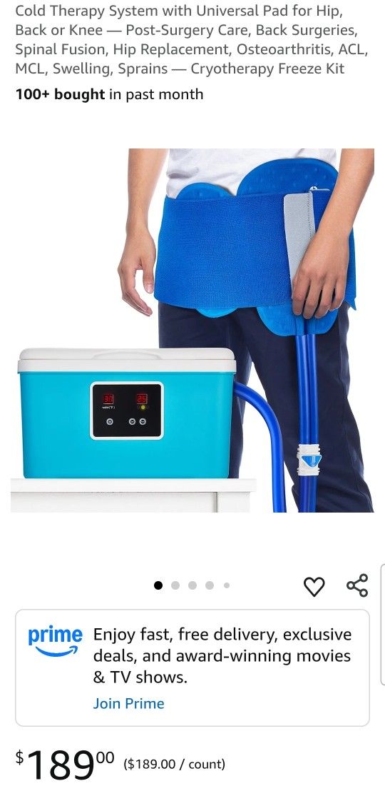 Cold Therapy System with Universal Pad for Hip, Back or Knee — Post-Surgery Care, Back Surgeries, Spinal Fusion, Hip Replacement, Osteoarthritis, ACL,