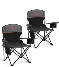 ALPHA CAMP 2-Pack Camping Chair with Cooler Bag, Heavy Duty 250lbs Capacity Folding Chair with Lumbar Support & Side Pocket, Portable Quad Chairs for 