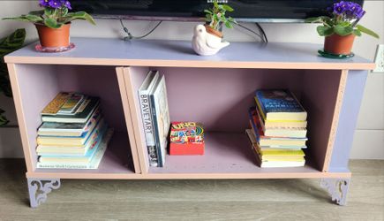 Custom Lavender TV Stand / Media Console/ Bookcase with Decorative Cutout Legs