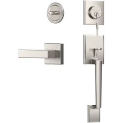 KingForce Front Door Lock Set, Exterior Door Lock with Handle, Handle with Single Cylinder Deadbolt, Easy Install, Reversible Lever, Durable Handleset