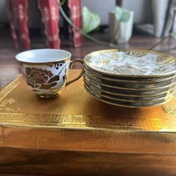 New 12-Pc Gold & White Espresso Set