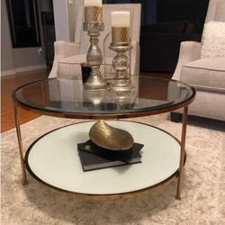 Gold round coffee table, with storage
