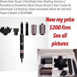 New  Shark Hair Dryer | FlexStyle Hair Styling System | Portable & Powerful Blow Dryer Brush | Hair Curler & Volumizer | 6 Styling Tools Included | Be