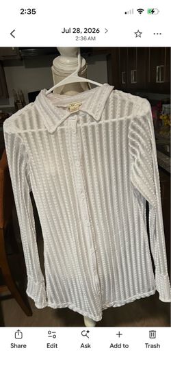White Sheer Textured Button-Up Top