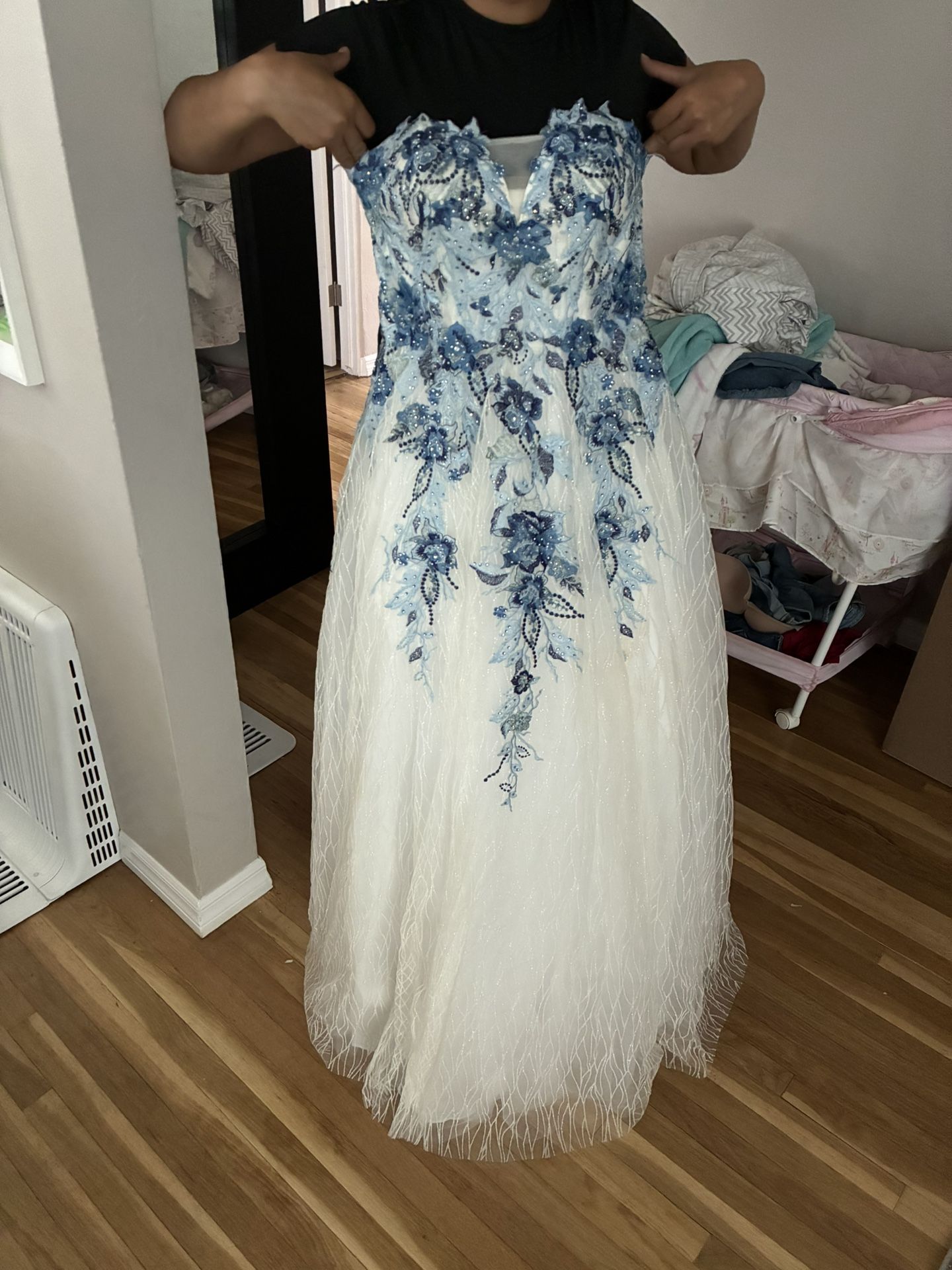 Blue And White Floral Quince Dress