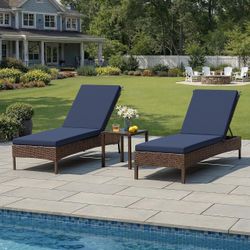 New Sealed Chaise Lounge Cushions Set of 2 - Waterproof, Navy, 72x21