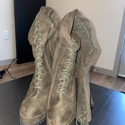 Green Thigh High Heel Boots 