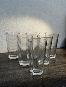 Pasabahce Doro 16 oz Clear Highball Glasses Set of 6 Horizontal Ribbed Rings