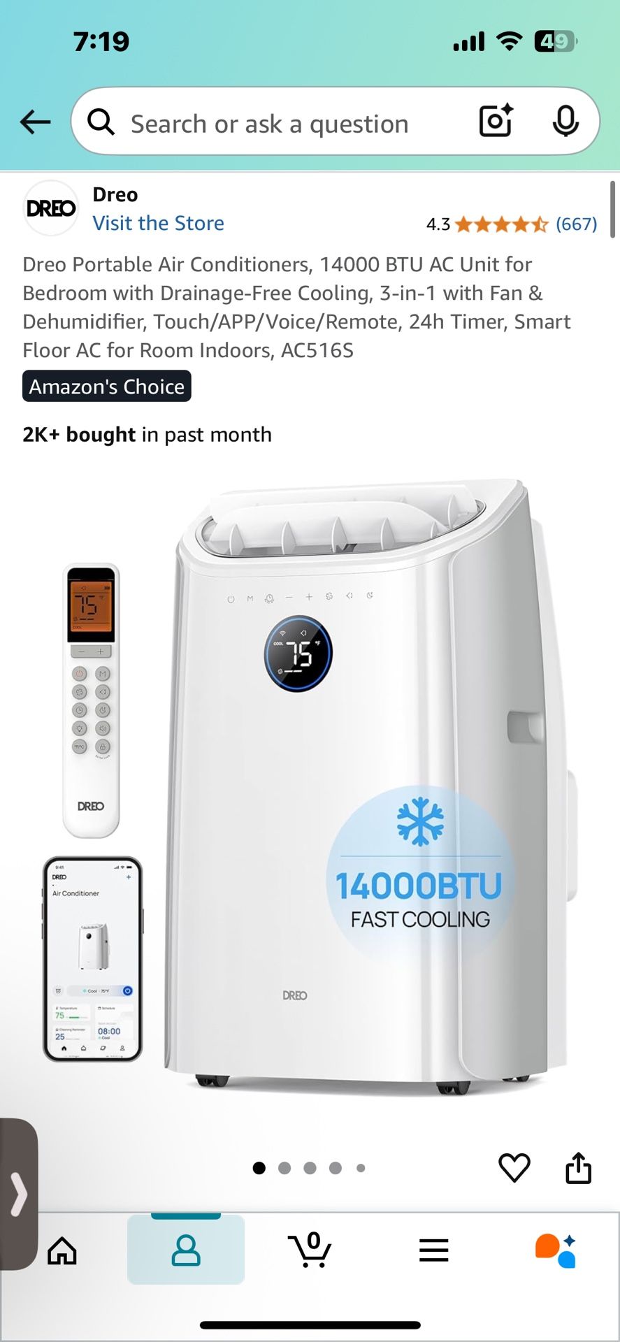 DREO 14,000 BTU Portable AC