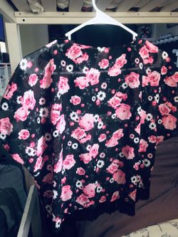 Justice black pink white floral kimono