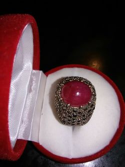 Beautiful Ruby & Marcasite Ring Size 8