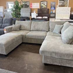 Corduroy Sectional With Ottoman