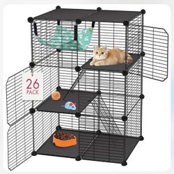 VISCOO Cat Cage, 3-Tier DIY Catio Cat Enclosures, 24" X 16" X 36" Cat Playpen Indoor & Outdoor With Hammock, Detachable Metal Wire Kennel Cats Crate, 