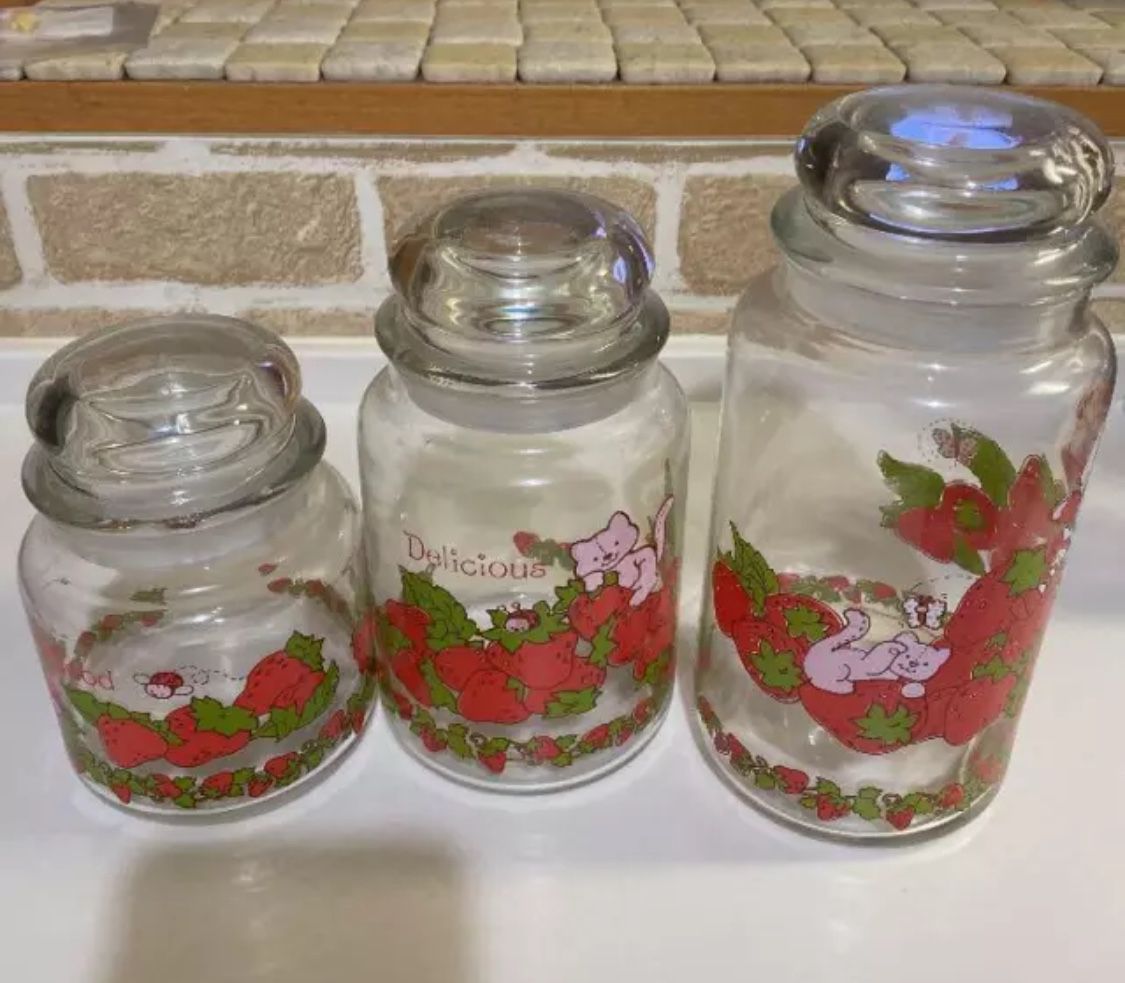 Strawberry Shortcake Vintage Glass Jar Trio