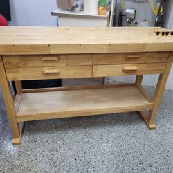 Solid Wooden Workbench with 4 Drawers 