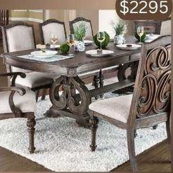 Formal Dining Table - Rustic Old World Design - Double Pedestal Table