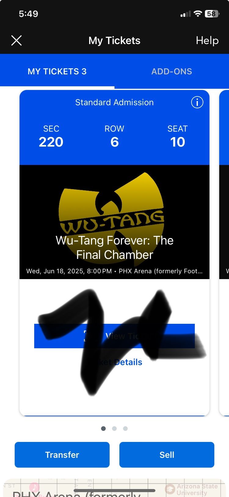 Wu Tang Clan Concert Ticket Phoenix