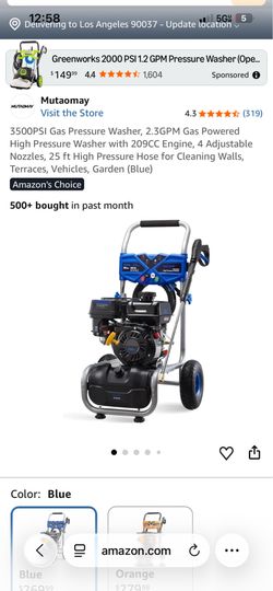 3500PSI Gas Pressure Washer, 2.3GPM Gas Powered High Pressure Washer with 209CC Engine, 4 Adjustable Nozzles, 25 ft High Pressure Hose for Cleaning Wa