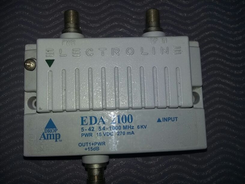 EDA 21OO DROP AMP Electroline Bi-Directional Signal Booster 1-Port Cable Modem TV HDTV Amplifier with Passive Return model EDA2100