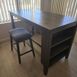GREY KITCHEN TABLE WITH 2 SEATS, NO STAINS,    5 FT LONG, 2.5 FT WIDE, 3 FT TALL