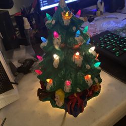 Vintage Handpainted Lite Up Christmas Tree Works Great