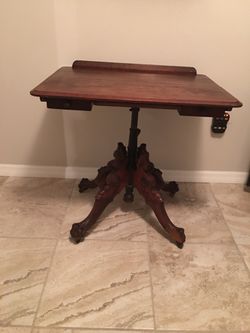 Antique walnut George Gates Patented Folding table with Roy Adjustable and sliding top