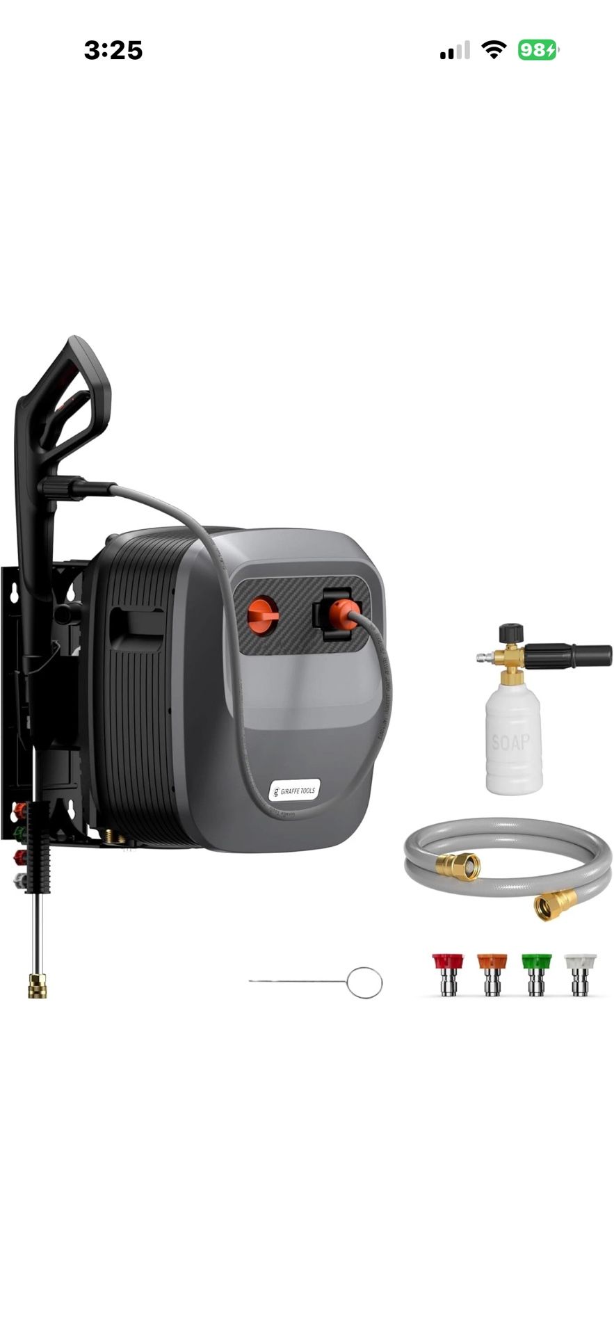 Giraffe Tools Electric Pressure Washer 2400 PSI Power Washer Hose Reel 65 Feet