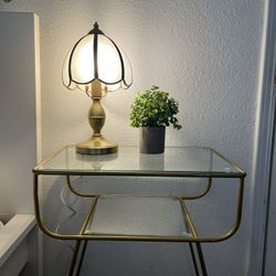 Mid Century Antique Vintage Gold Glass Nightstand