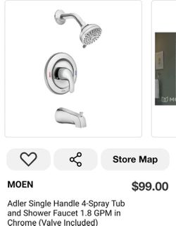 MOEN Adler Tub & Shower Faucet 4-Spray Chrome w/ Valve Included