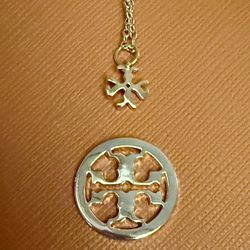Tory Burch Designer Brand Gold Kira Cross Pendant Necklace New In Signature Orange Jewelry Bag