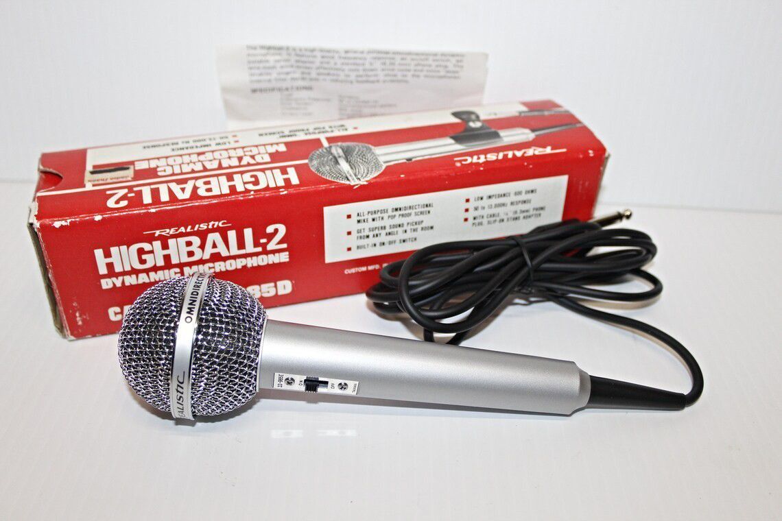 Vintage Realistic Highball-2 Dynamic Microphone Original Box 33-985D Radio Shack 