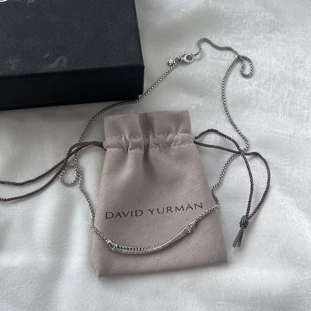 David Yurman Sterling Silver And Diamond Bar Necklace