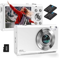 Digital Camera, Autofocus UHD 4K Vlogging Camera with 32GB Card, 48MP 16X Digital Zoom Digital Camera, Anti-Shake Portable YouTube Compact Point Shoot