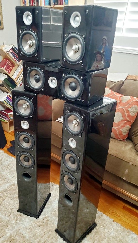 5 piece Piano Finish Speaker Home Theater and Vocals System