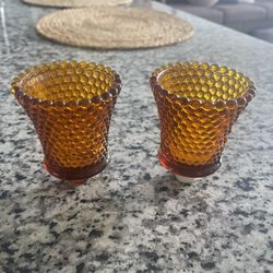 Set Of Vintage Amber Glass Votive Peglite Candle Holder